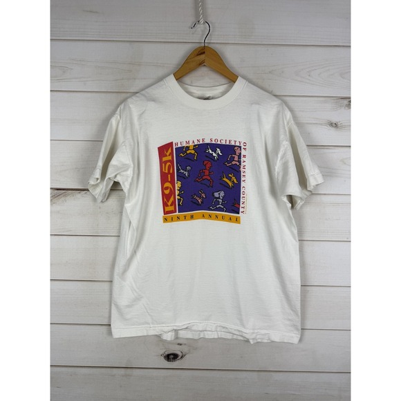 Fruit of the Loom Other - Vintage Humane Society K9-5K Shirt Mens XL White Dog Run Graphic Tee USA 90s